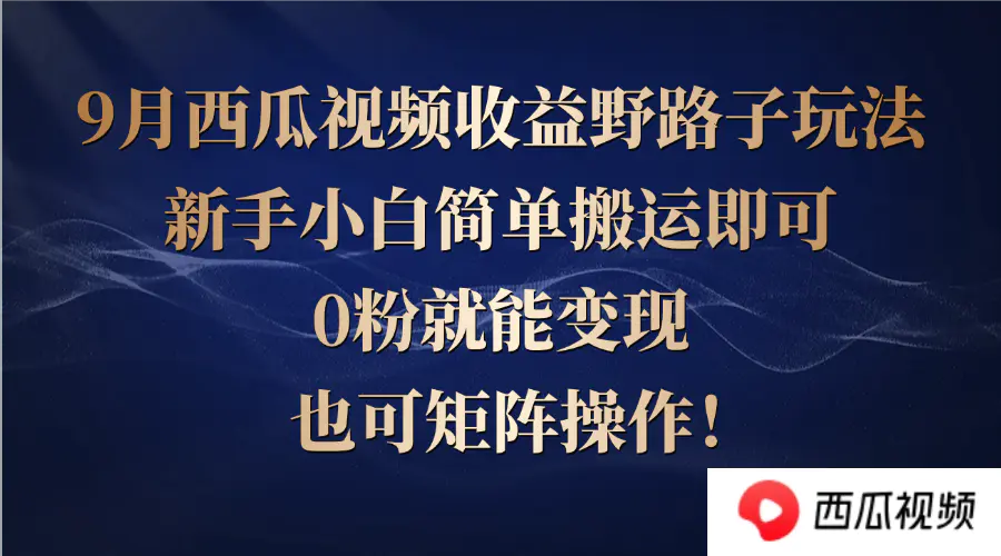 【2024.9.27】西瓜视频收益野路子玩法，新手小白简单搬运即可，0粉就能变现，也可矩阵-星月项目网